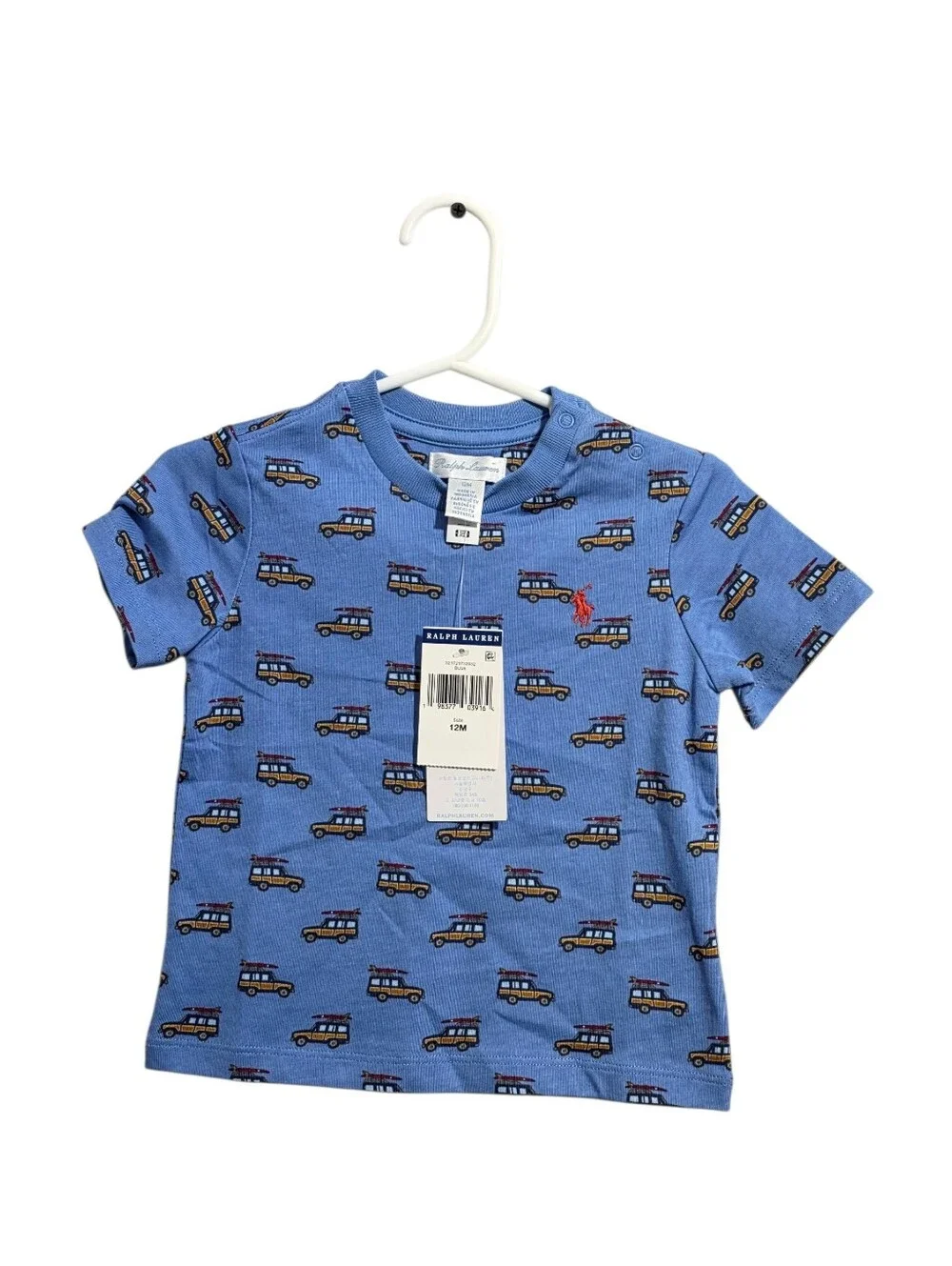 Ralph Lauren Baby Boy Car Print Blue Short Sleeve T-Shirt Toddler 12 Months